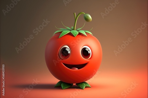 a cute adorable tomato character generative ai rendered in the style of children-friendly cartoon animation fantasy style