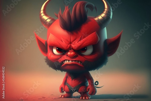 a cute adorable devil character generative ai rendered in the style of children-friendly cartoon animation fantasy style
