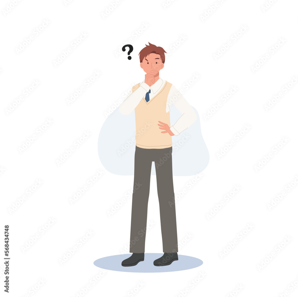 Learning and Education concept. Korean student character. Full length of Male student in school uniforms is curious something Learning and Education concept. Korean student character. Full length of Male student in school uniforms is curious something