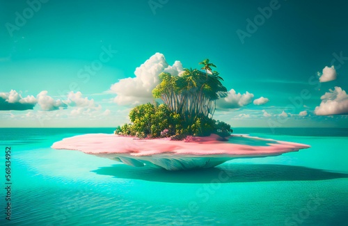 tropical floating island with palm trees created with Generative AI technology