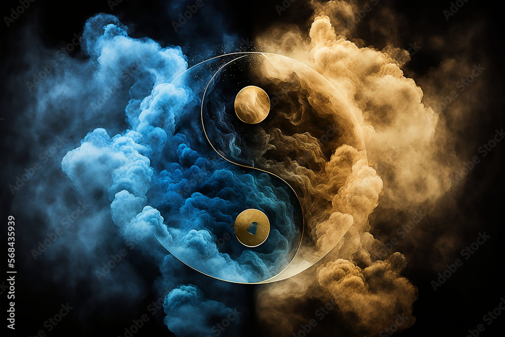 Yin Yang Symbol Combined with Cloud and Smoke in Yellow and Blue ...