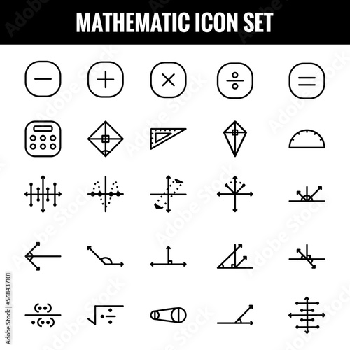 Set of mathematical Symbols icons. Simple line art style icons - Vector illustration