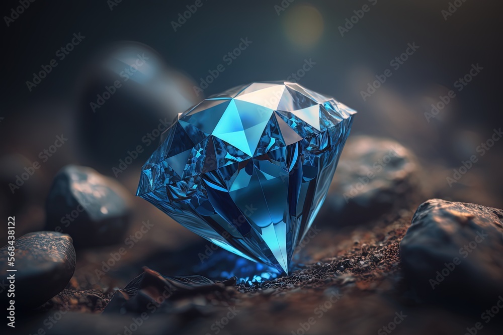 blue diamond close up raw material mineral gemstone, idea for