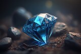 blue diamond close up raw material mineral gemstone, idea for gemology and spiritual theme concept, Generative Ai	
