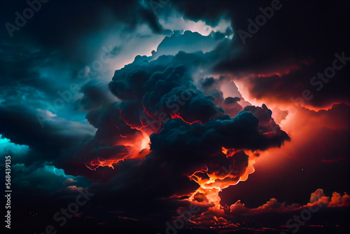  Dark moody storm clouds. Ominous warning.  Generative AI. © EwaStudio