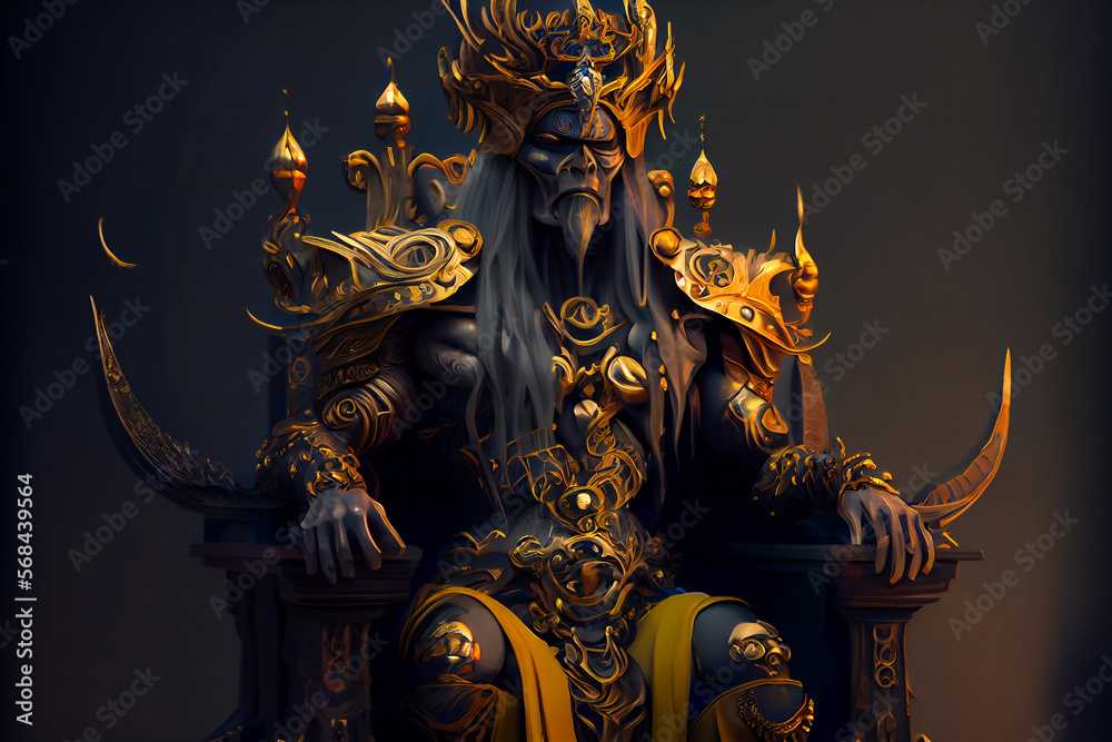Evil Divinity Residing on a Throne of Ivory and Gold. Generative AI Evil Divinity Residing on a Throne of Ivory and Gold. Generative AI