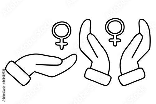 A symbols of Gender. Female sign in the hands.