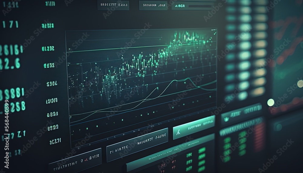 blurred abstract background of computer interface show financial grid with chart and number, generative ai