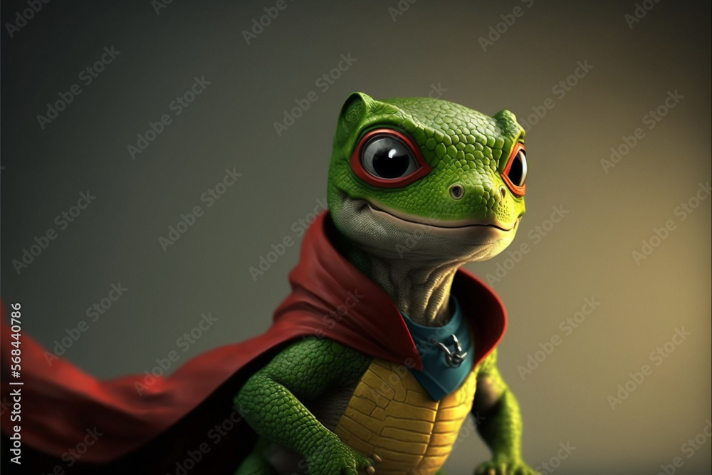 A lizard in a superhero costume created using Generative AI A lizard in a superhero costume created using Generative AI