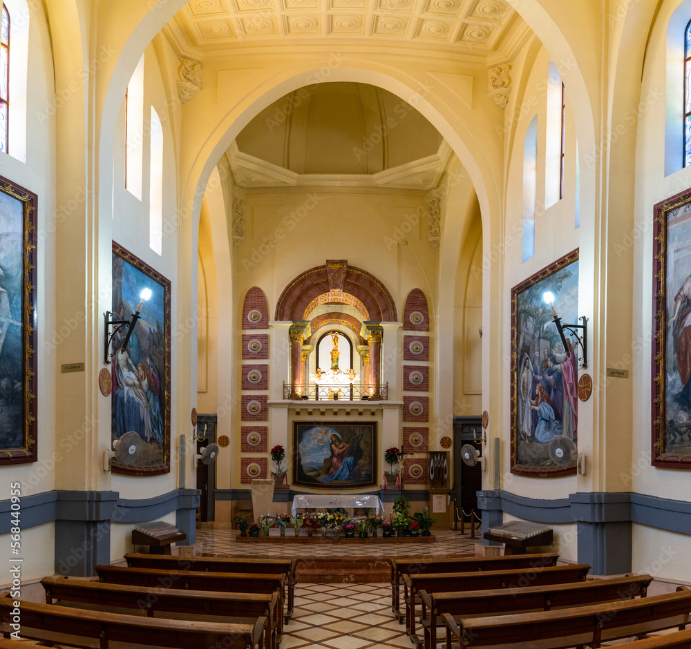 view of the nave and altar inside the church of the Sanctuary of Santa Maria Magdalena in Novelda