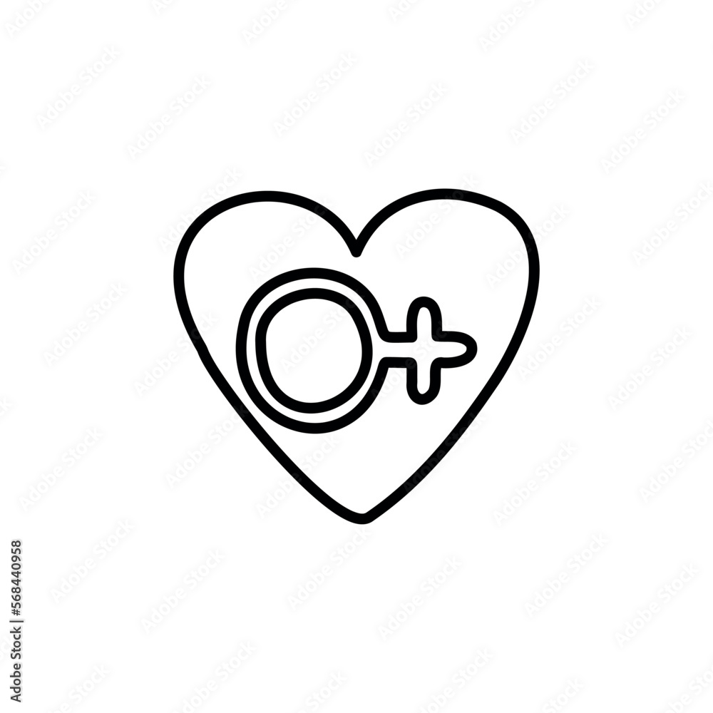 Cute doodle heart with a female sign. Cute doodle heart with a female sign.