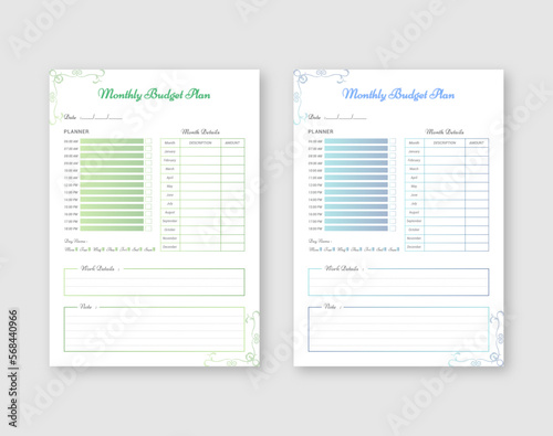Printable budget planner template design layout or Personal budget plan concept template set. colorful budget planner set for your company.