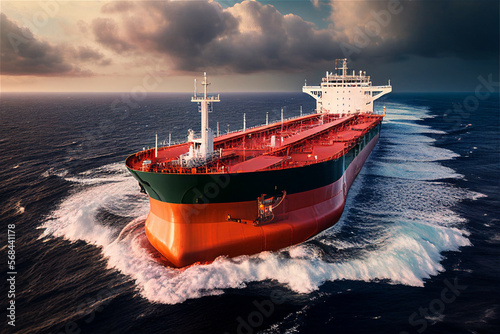 Oil tanker at the ocean, cargo vessel, Cargo ship, transportation, illustration Generative Ai 