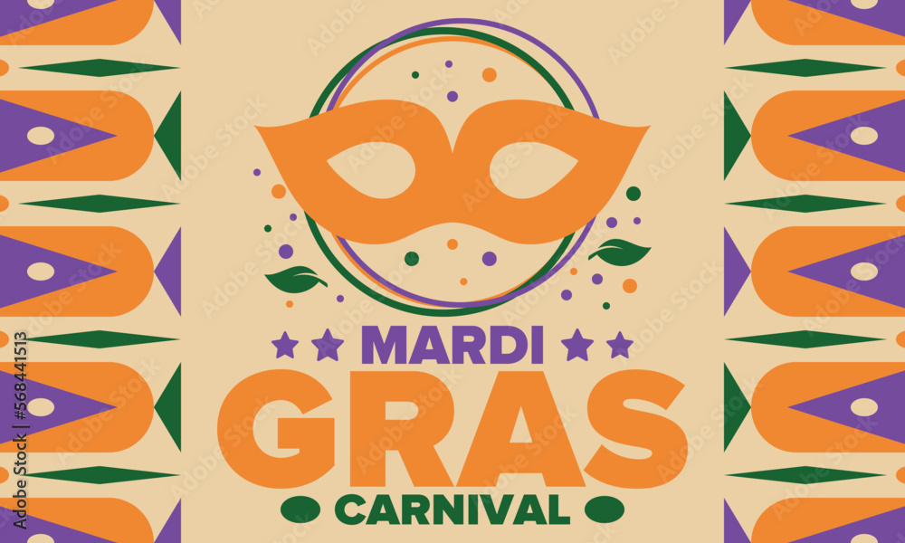 Mardi Gras Carnival in New Orleans. Fat Tuesday. Traditional holiday, celebration annual. Folk festival, costume masquerade, fun party. Carnival mask. Poster, card, banner and background. Vector Mardi Gras Carnival in New Orleans. Fat Tuesday. Traditional holiday, celebration annual. Folk festival, costume masquerade, fun party. Carnival mask. Poster, card, banner and background. Vector