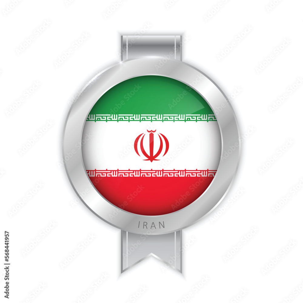 Flag of Iran Silver Medal Vector. Realistic 3d silver trophy award medals for winner. Honor prize. Realistic illustration. Flag of Iran Silver Medal Vector. Realistic 3d silver trophy award medals for winner. Honor prize. Realistic illustration.