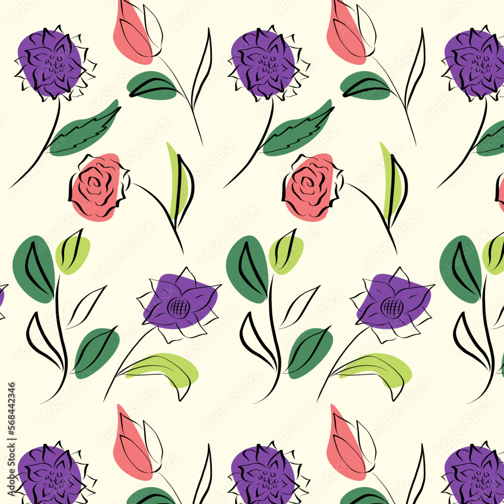 Spring flowers doodles, vector, seamless patterns, women's day, celebration, bouquet, girly, design, wallpaper, product design, for print, textile, wrapping paper, hand drawing, rose, tulip, petal Spring flowers doodles, vector, seamless patterns, women's day, celebration, bouquet, girly, design, wallpaper, product design, for print, textile, wrapping paper, hand drawing, rose, tulip, petal