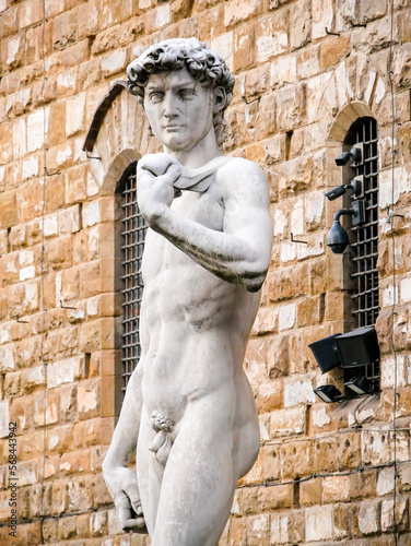 Michelangelo's David isolated on white background, Piazza della Signoria, Firenze, Italy. Isolated over white. 