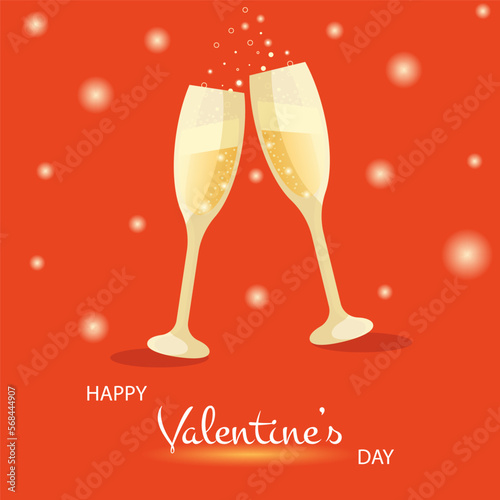 happy valentines day, valentines background with two champagne glasses