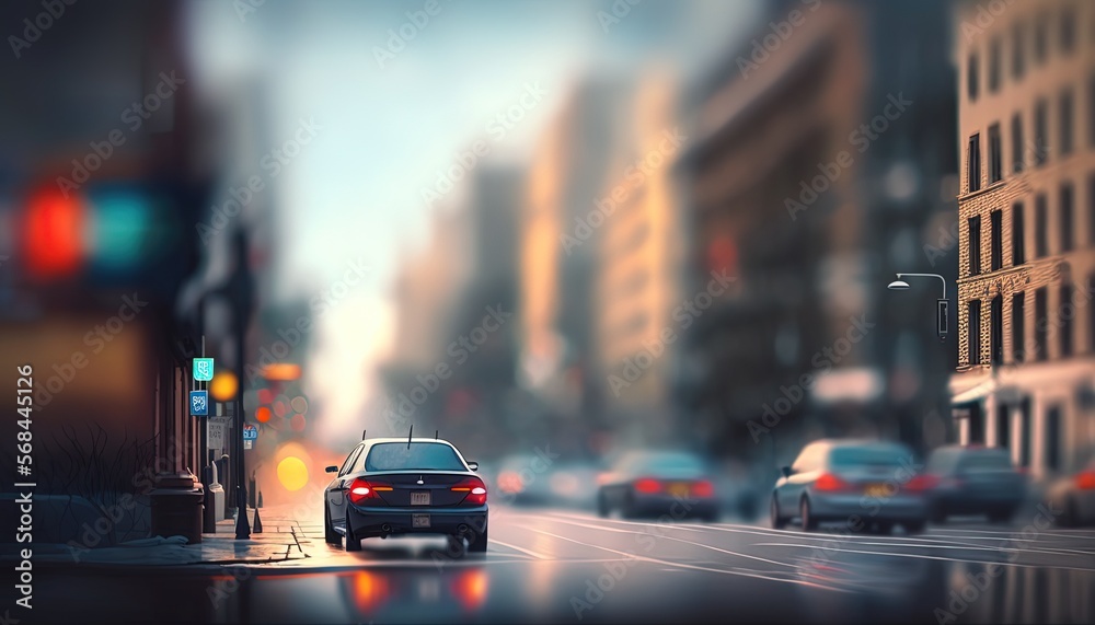 blurred urban street with car motion blur, Generative Ai