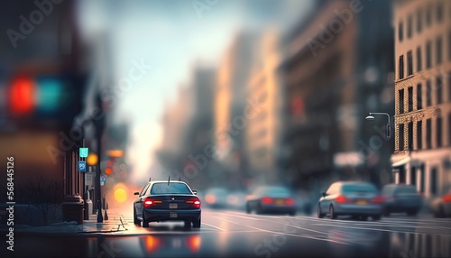 blurred urban street with car motion blur, Generative Ai © QuietWord