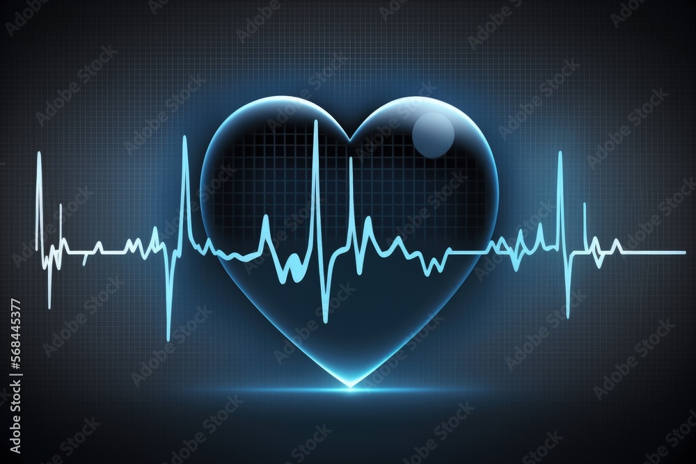 Illustration with heart and heartbeat graphic, blue background. Generative AI
