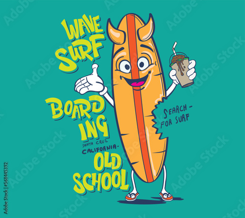 vector surf board character print