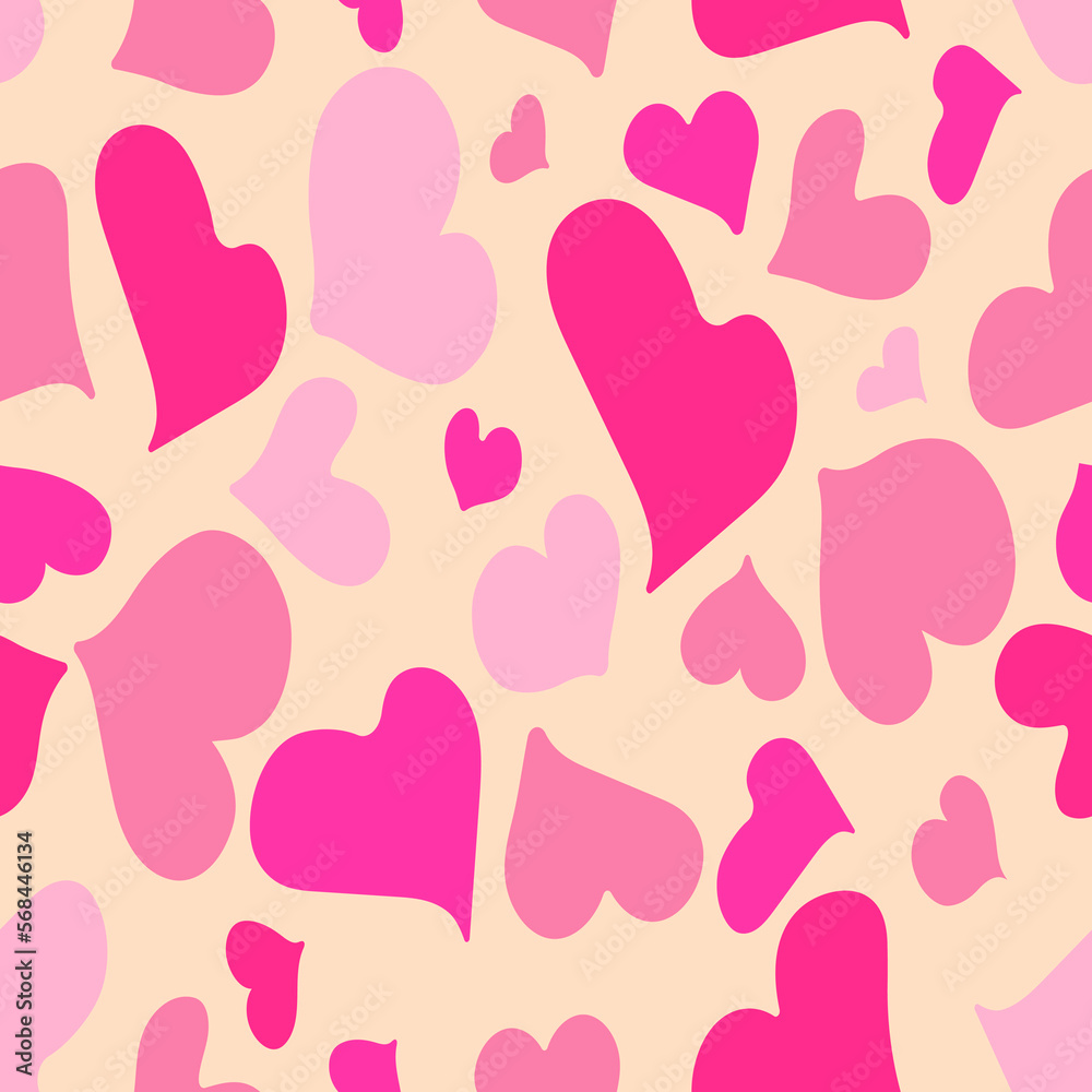 Seamless love heart design vector background, pattern on Valentine's day. In hot pink colors,stylish,fashionable,hand drawn,retro,for textile print,web design,elements,symbol of love and joy and happi