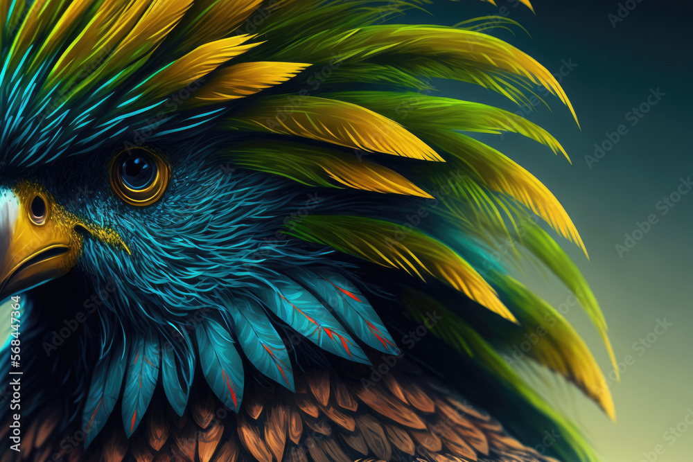 Obraz premium bird's backdrop plumage in close up. Generative AI