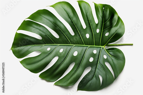 Leaf of monstera plant isolated on white background. Generative AI.