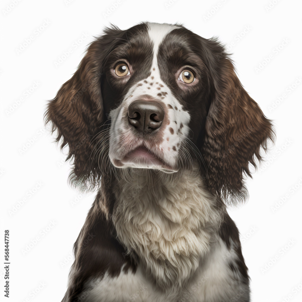 English Springer Spaniel Dog looking at camera, Photo Studio, Generative AI