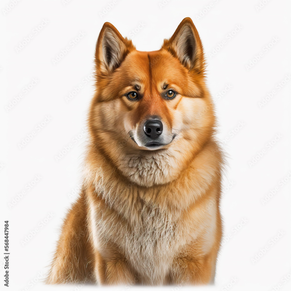 Finnish Spitz Dog looking at camera, Photo Studio, Generative AI