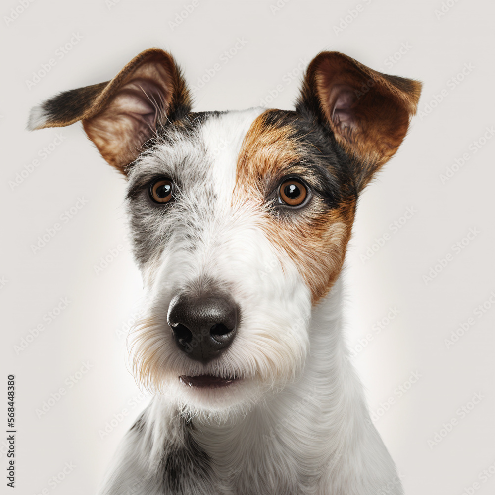 Fox Terrier Dog looking at camera, Photo Studio, Generative AI