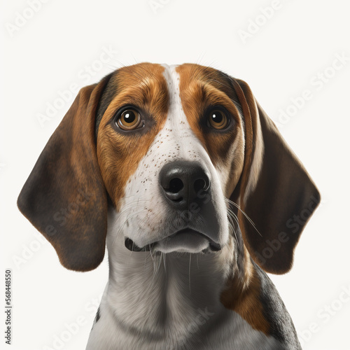 Foxhound Dog looking at camera, Photo Studio, Generative AI