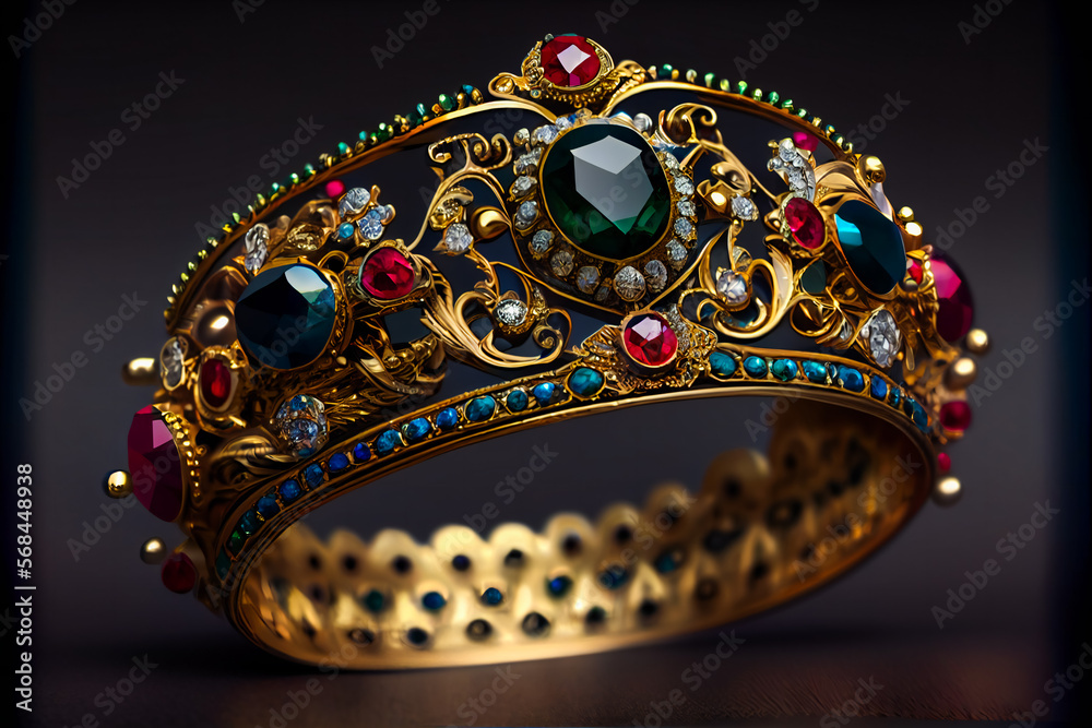 Fototapeta premium Magnificent Jewelry Crown of Gold and Precious Stones. Generative AI.