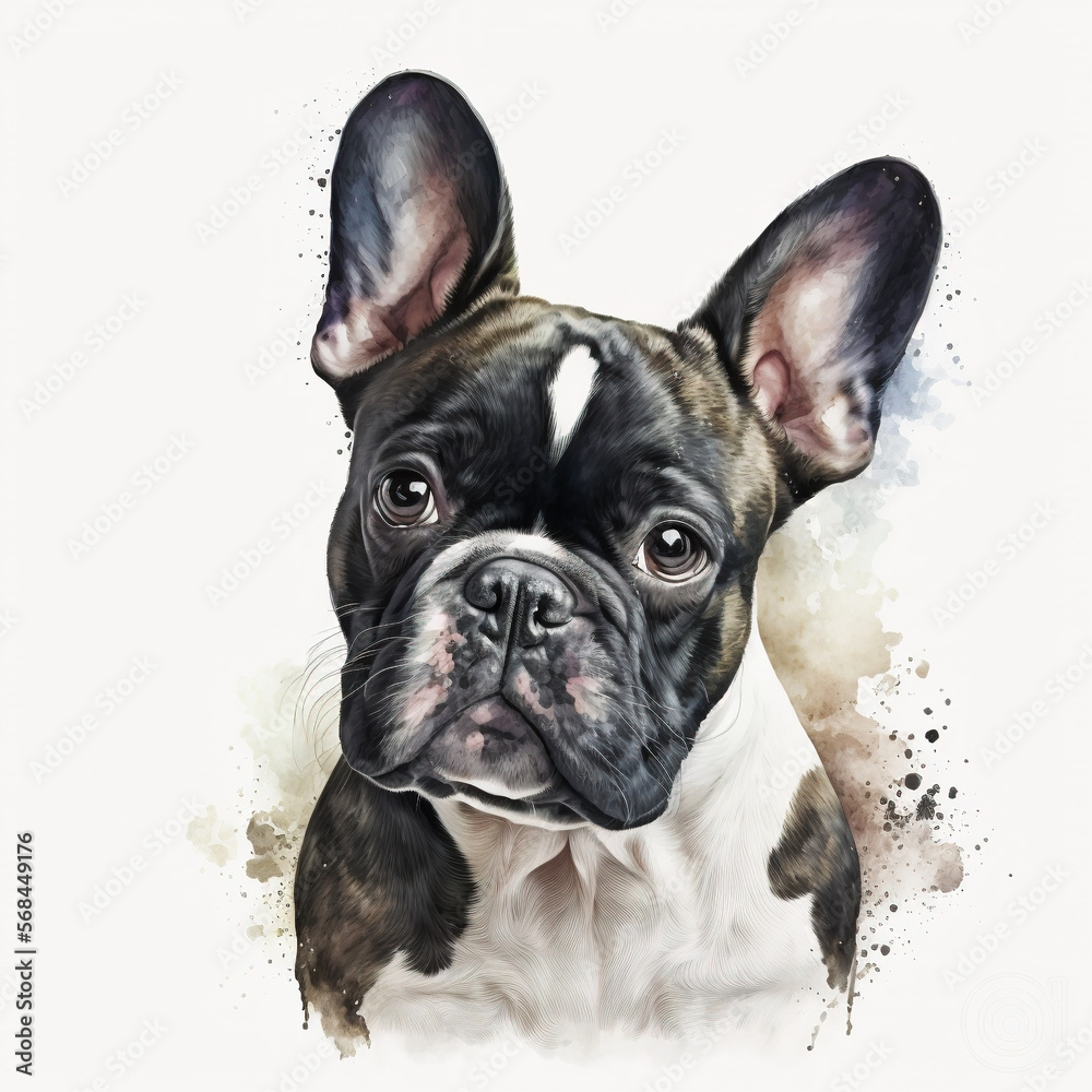 Watercolor French Bulldog Dog, Illustration Generative AI