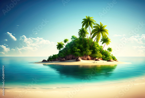 tropical island with palm trees, generative ai