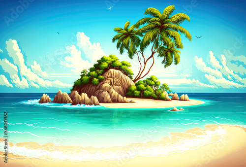 tropical island with palm trees, generative ai