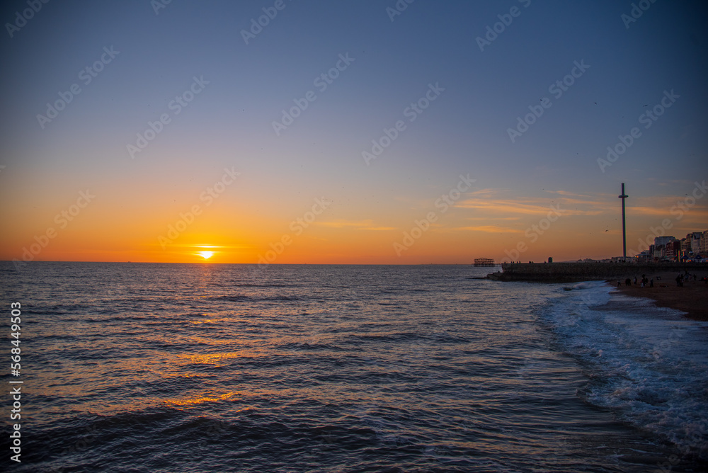 Brighton seafront at sunset