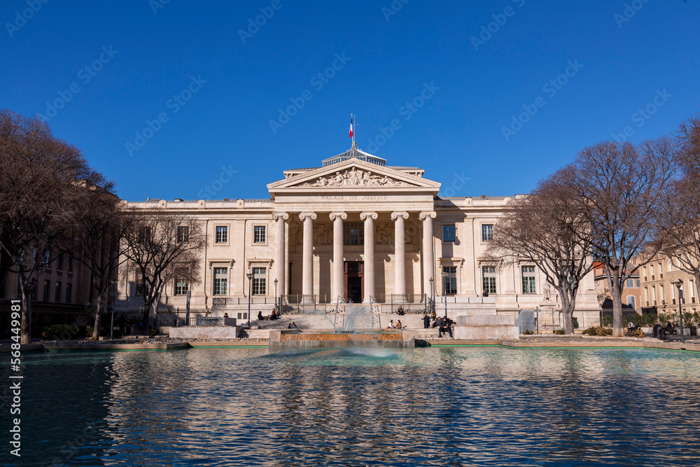 Naklejka premium Marseille, France - FEB 28, 2022: Exterior view of the Palace of Justice in Marseille, France