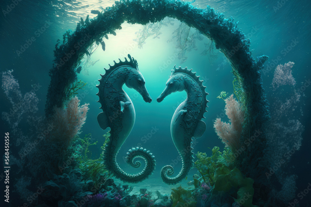 The Unknown Underwater Garden with Fish and Sea Horses It's a romantic setting for couples or gatherings of friends. Generative AI The Unknown Underwater Garden with Fish and Sea Horses It's a romantic setting for couples or gatherings of friends. Generative AI