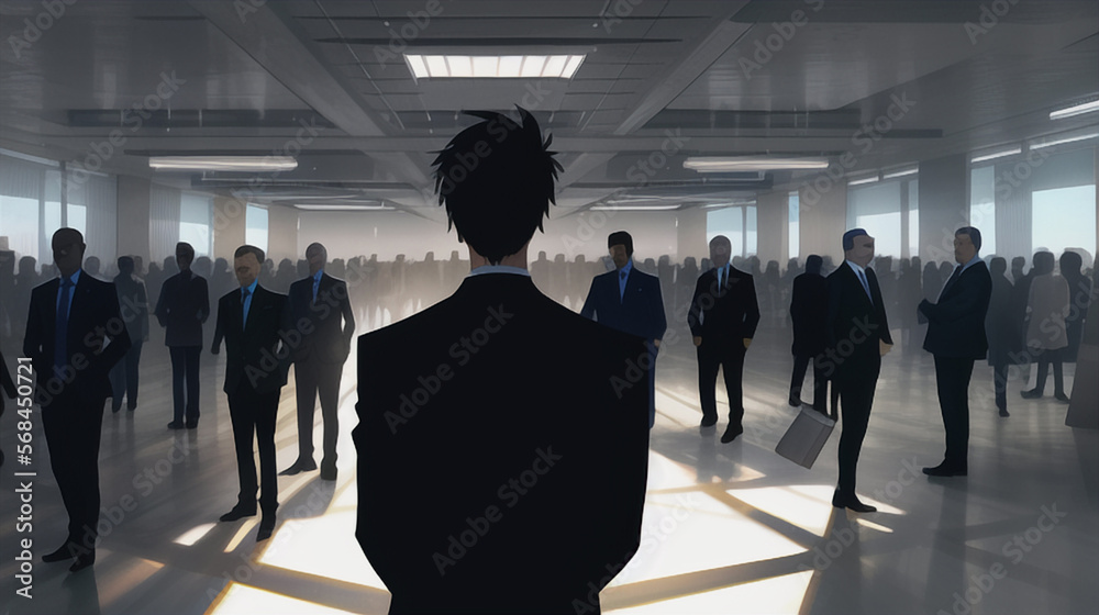 Fototapeta premium シルエットのたくさんビジネスマンのイメージ 群衆 通勤 仕事 ビジネス イメージ Image of businessmen with many silhouettes crowd commuting work business image