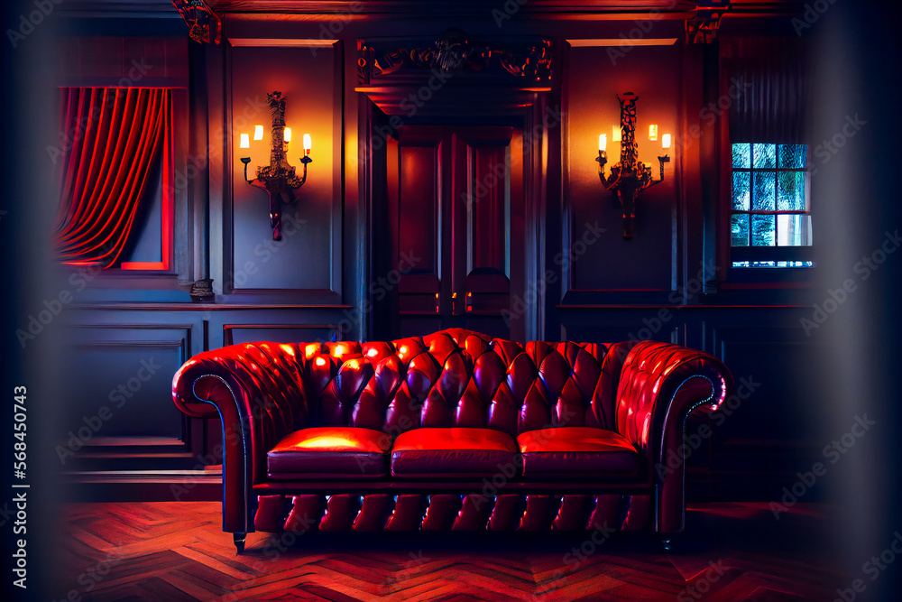 Red Interior of luxury nightclub, restaurant. Lounge bar. Generative AI ...
