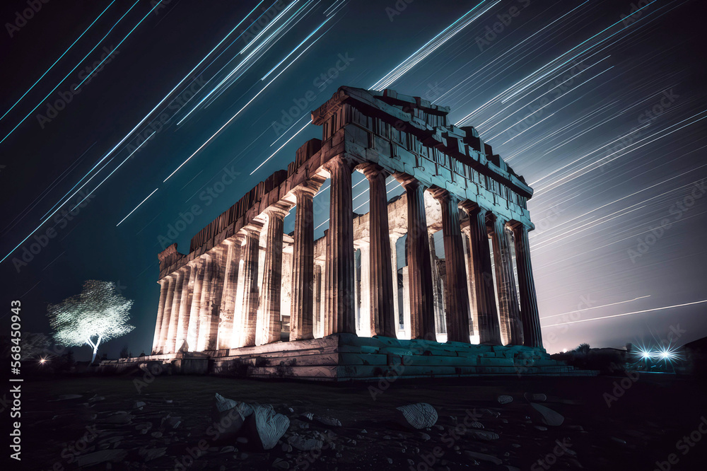 Obraz premium long exposure of Parthenon Athens Greece, generative ai
