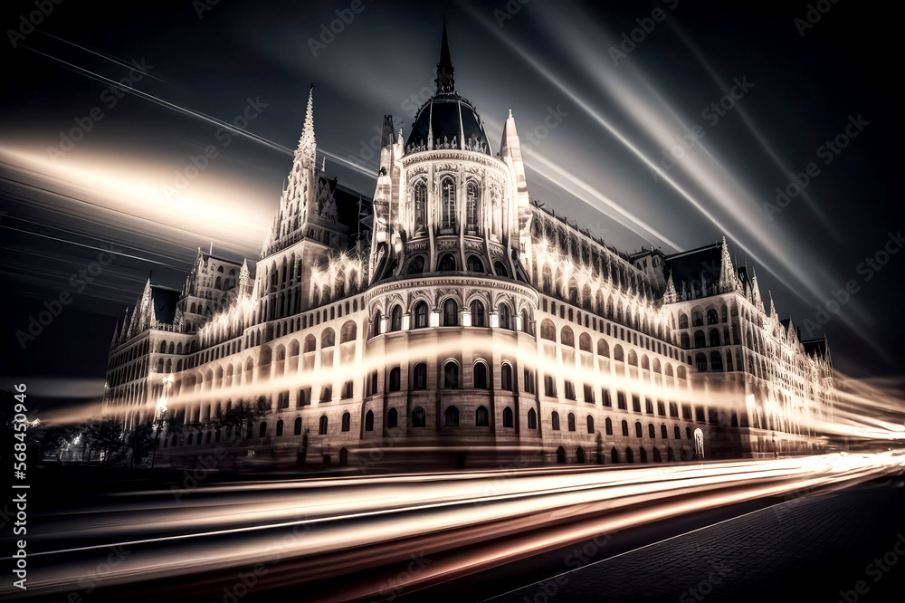 long exposure of Parliament Building Budapest Hungary, ai