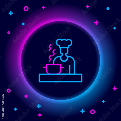 Glowing neon line Spanish cook icon isolated on black background. Colorful outline concept. Vector