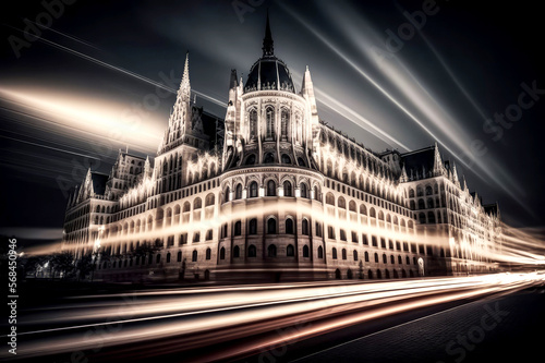 long exposure of Parliament Building Budapest Hungary, ai