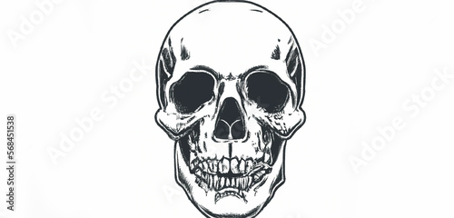 Vintage scary human skull tattoo template in monochrome style. Isolated vector illustration.