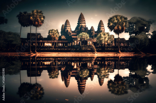 long exposure of Angkor Wat Cambodia  generative ai