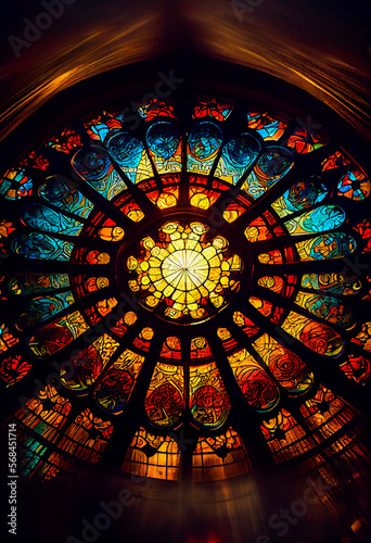 Stained Glass Window. Generative AI.