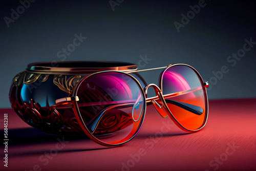 Close-Up Of Sunglasses On Table. Stylish sunglasses. Generative AI.